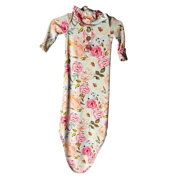 Caden Lane 0-3M Pink Floral Knot Gown & Headwrap - Picture 1 of 8